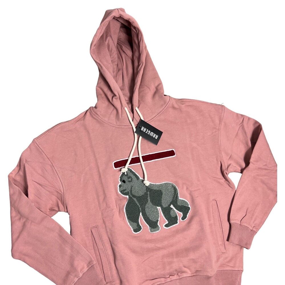 Raw Gear Hoodie Mens S Pink Gorilla Patch Ape Zoo‎ Novelty Monkey Spring Easter